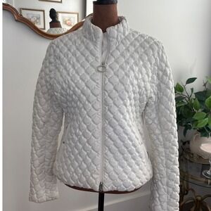Metropolis Arabesque‎ Quilted Jacket Women's White Full Zip Snap Accents